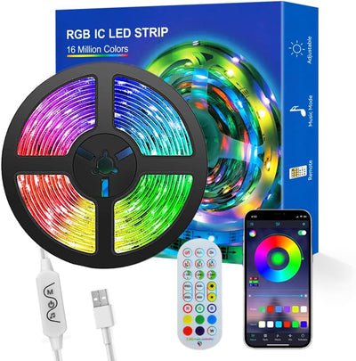 Tira LED RGB 16.4ft 30píxeles/m control remoto USB 5V