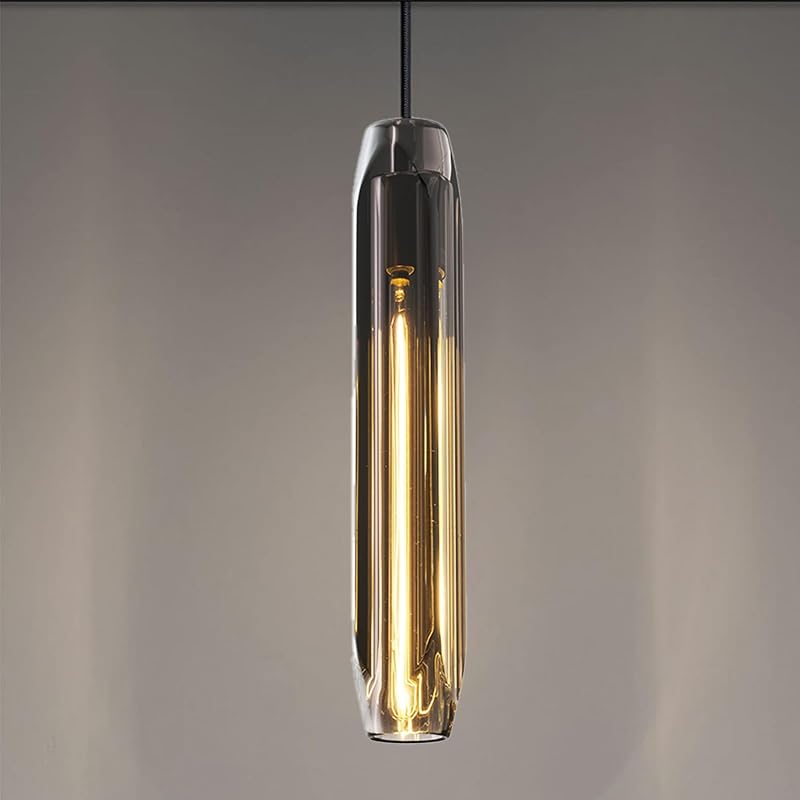 Luz colgante isla cocina gris humo pantalla cristal