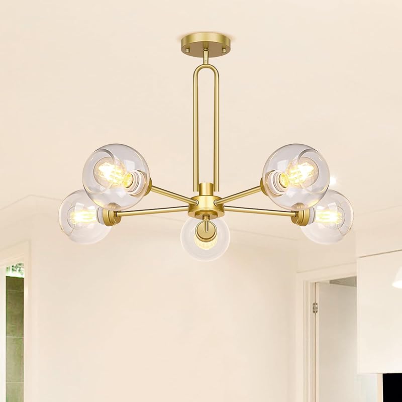 Lámpara colgante Sputnik 5 luces dorada vidrio transparente