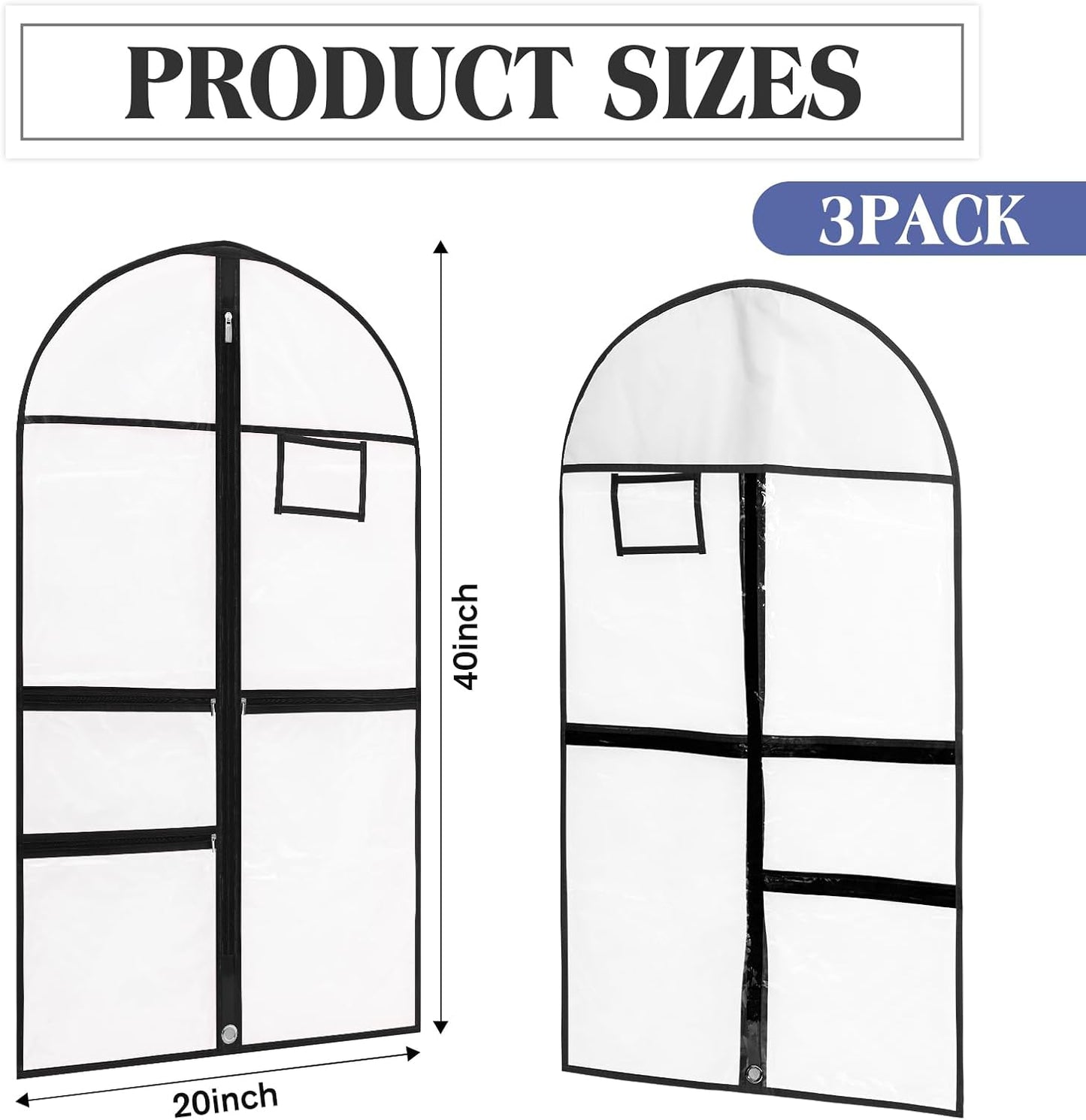 8 Bolsas PVC transparente para disfraces 40" con 3 bolsillos