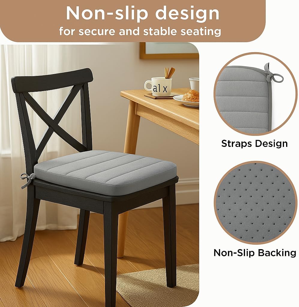 Set 4 cojines silla comedor antiderrap 16x17pulg gris