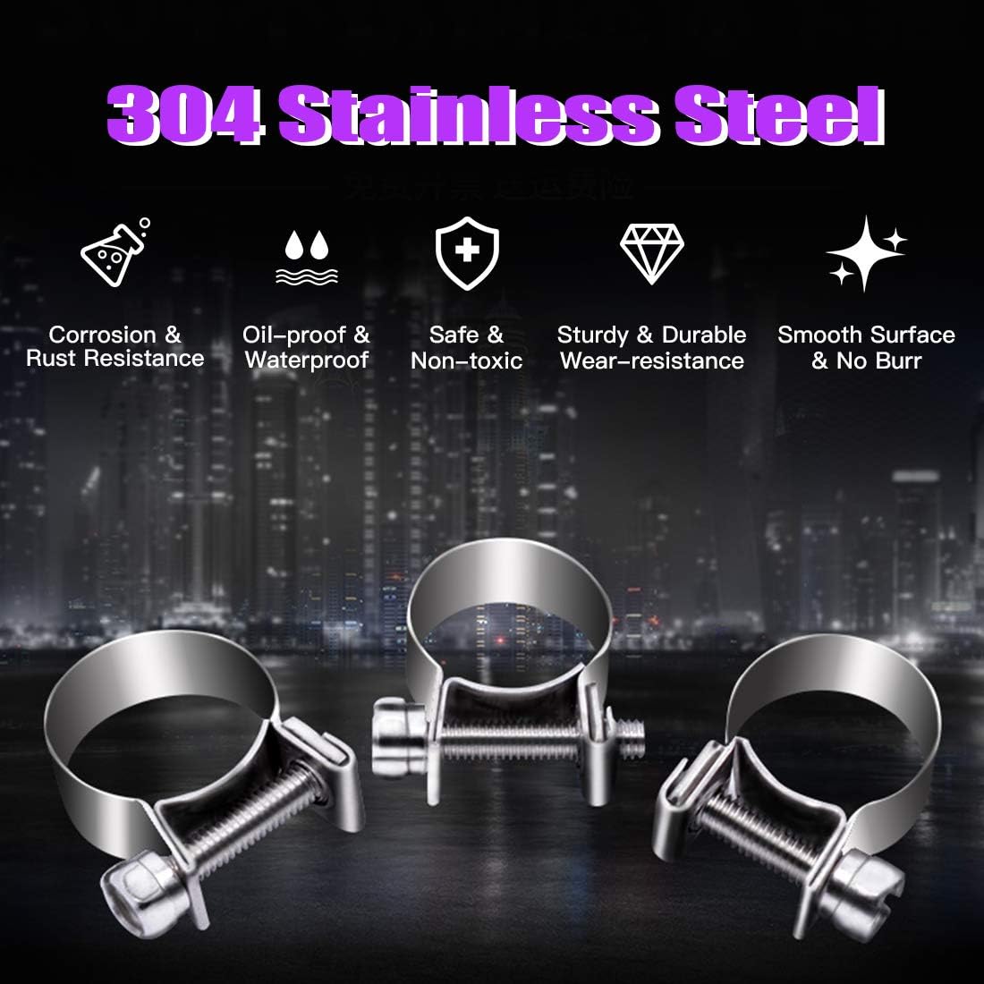 Kit 50 abrazaderas acero inox 304 10 tamaños automoción