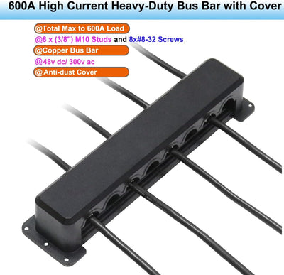 Barra bus alta corriente 600A 8 terminales 3/8"