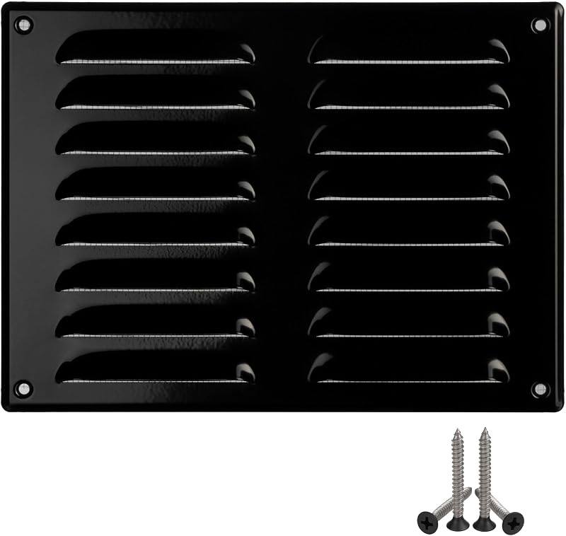 Rejilla ventilación 8x6pulg malla negra para pared y techo