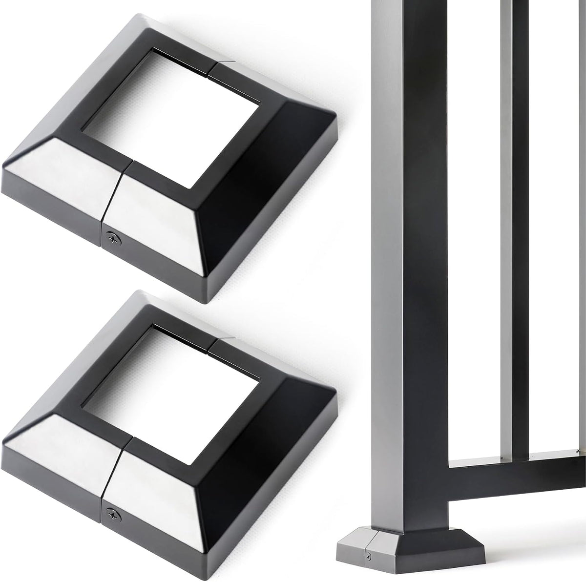 Pack 2 Cubiertas Aluminio Base Poste 2.5pulg Faldas Divididas Negro