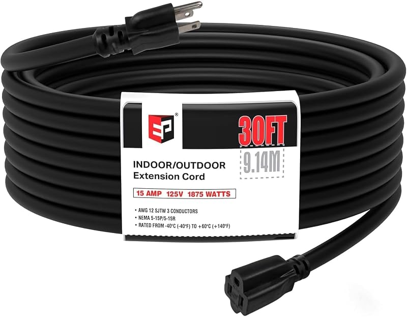 Cable extensión resistente exterior 30ft 12/3 SJTW negro
