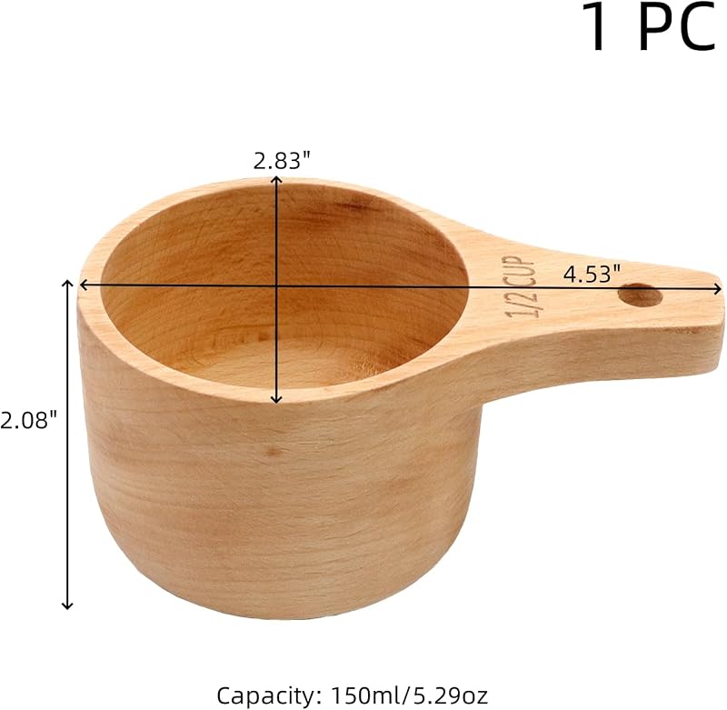 Tazas medidoras de cocina de 1/2 taza madera pulido