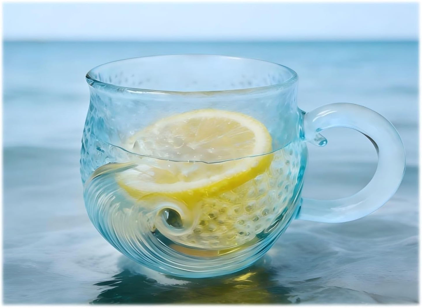 Taza cristal mar diseño onda texturizado para café té