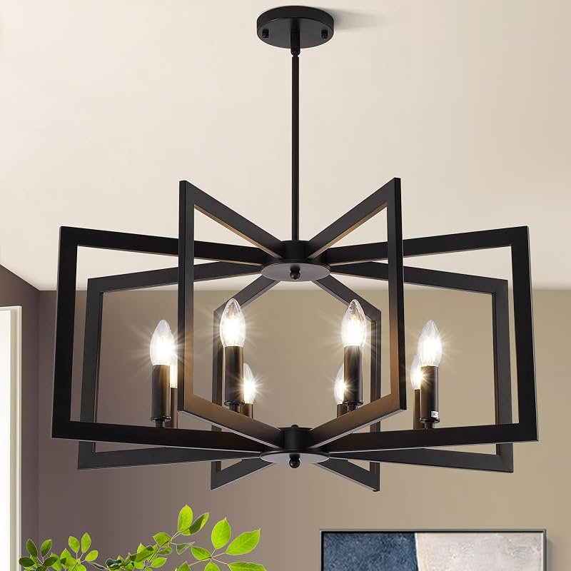 Lámpara araña negra 27.6pulg 8 luces comedor sala