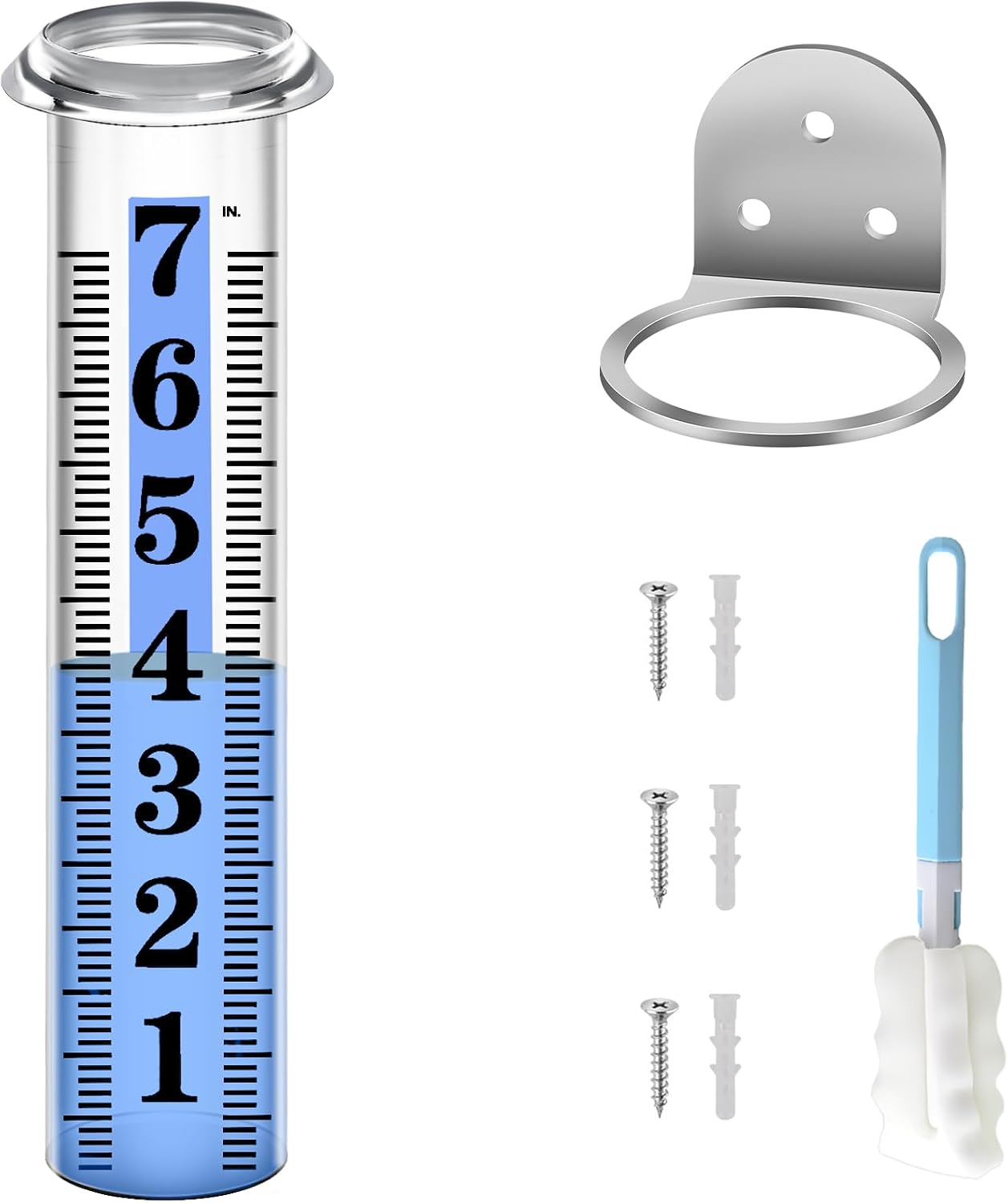 Medidor lluvia 7" soporte acero inox plástico engrosado