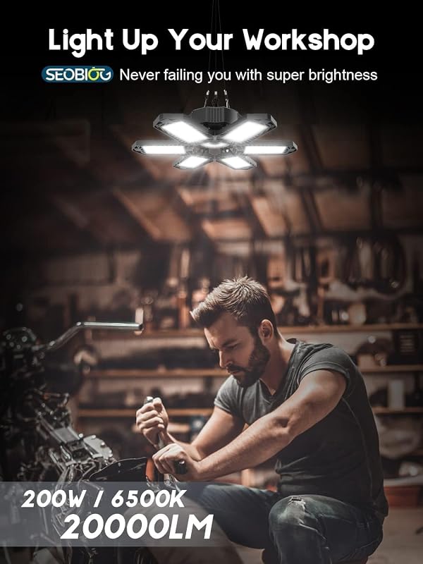 8 Luces LED garaje 200W 6 paneles deformables enchufable