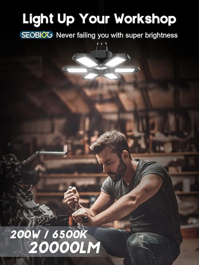 8 Luces LED garaje 200W 6 paneles deformables enchufable