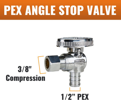 12 Válvulas PEX 1/2x3/8 pulg cuarto de vuelta cromada