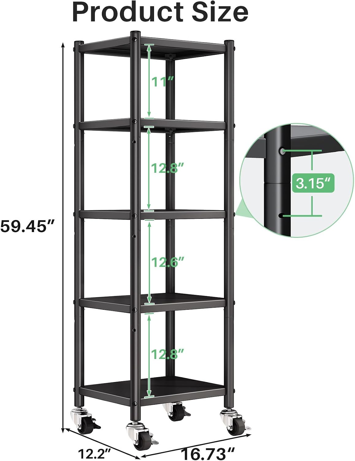 Estante cocina 5 niveles metal ajustable con ruedas