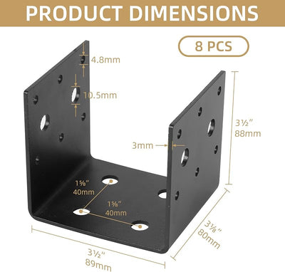 8 Soportes Poste Madera 4x4 Acero Negro