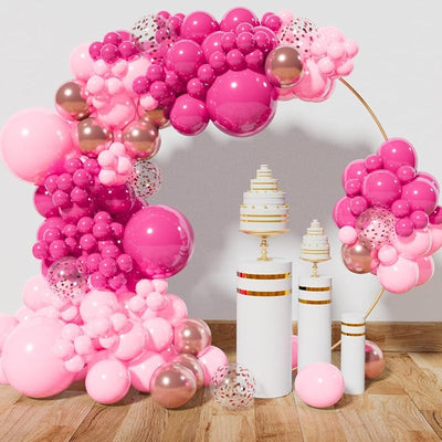 Kit guirnalda globos rosados y confeti oro rosa para fiestas