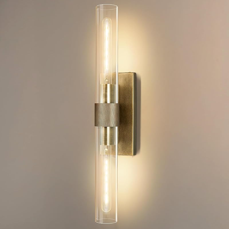 Aplique pared latón dorado 22.8" regulable 2 luces vidrio