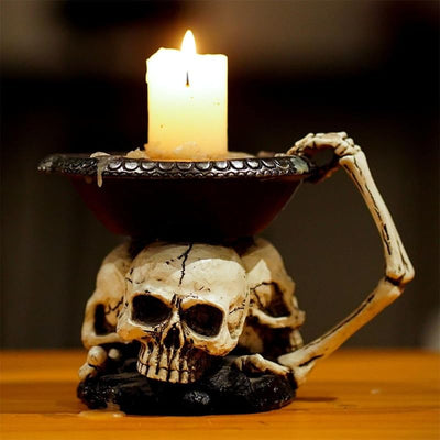 Portavelas calavera gótico candelabro espeluznante