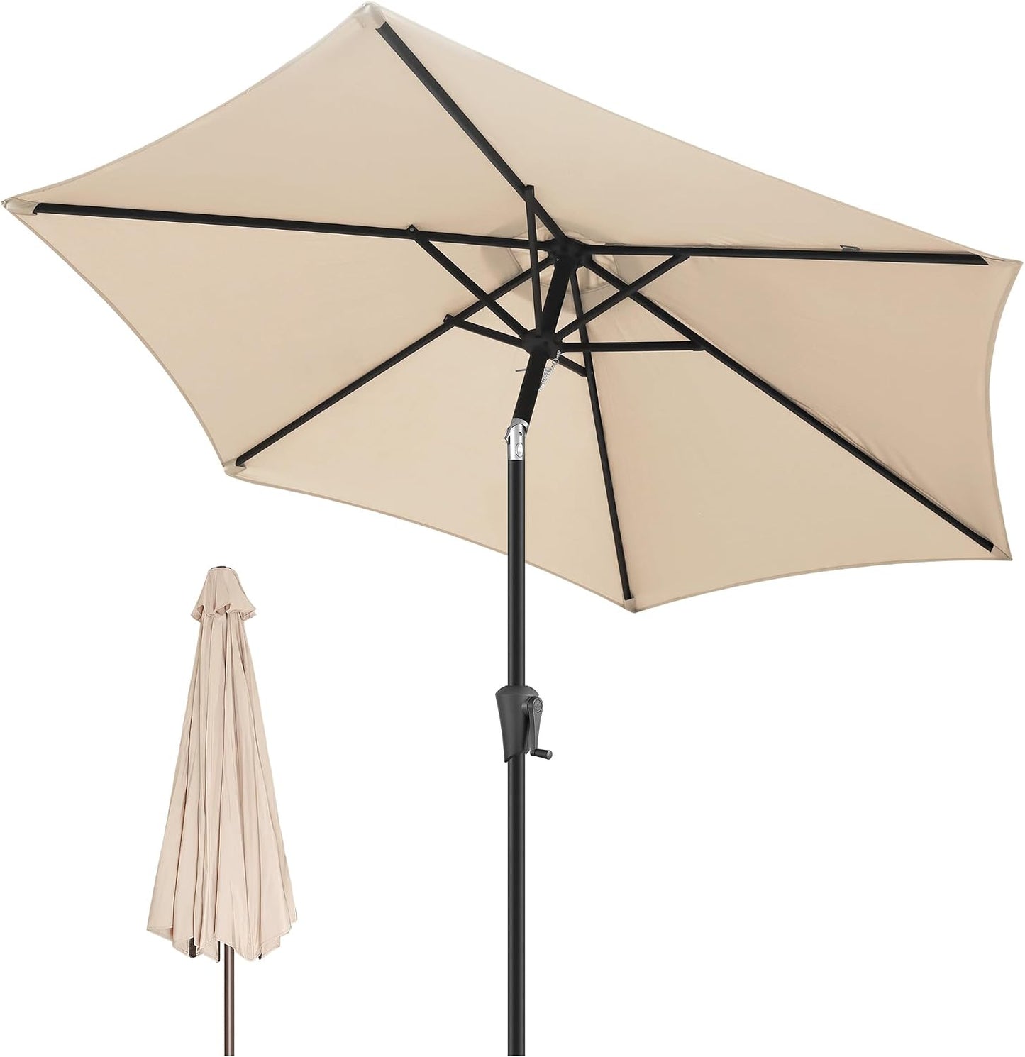 Sombrilla patio 10ft 6 varillas resistentes UV beige