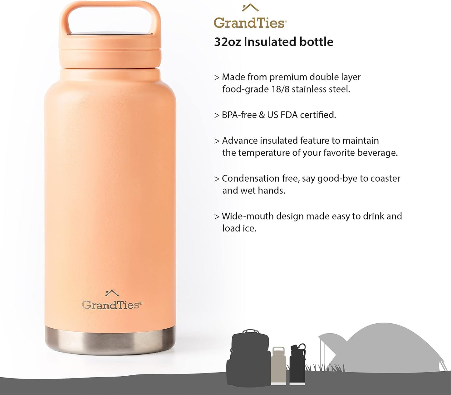 Botella agua acero inox 2 tapas aislada sin BPA para viajes