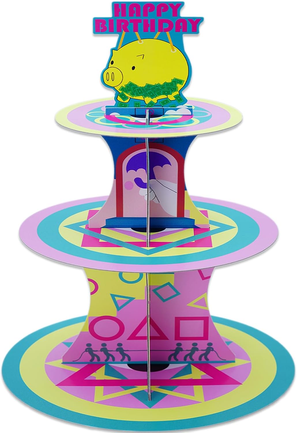Soporte cupcakes 3 niveles temática juegos de papel para fiestas