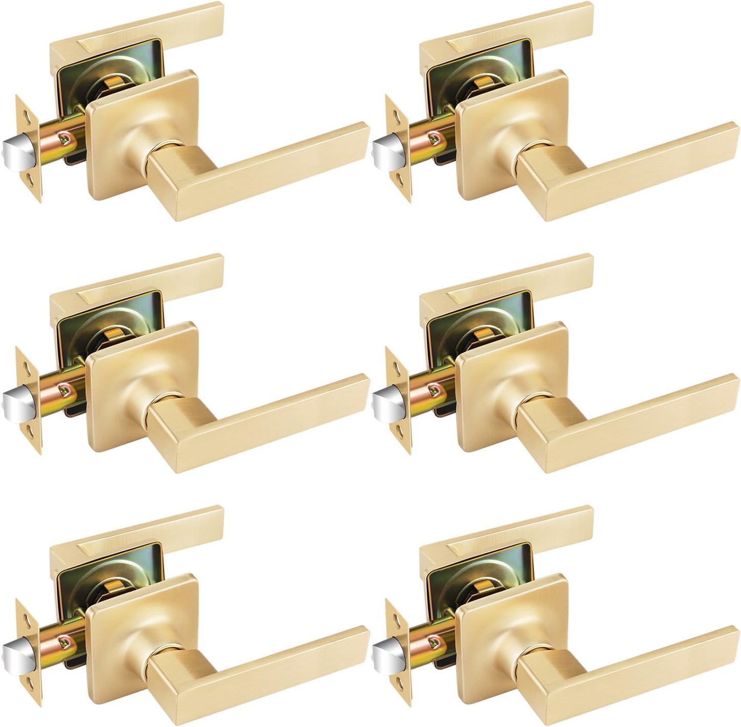 6 Manijas Puerta Latón Cepillado Dorado Sin Llave Reversible