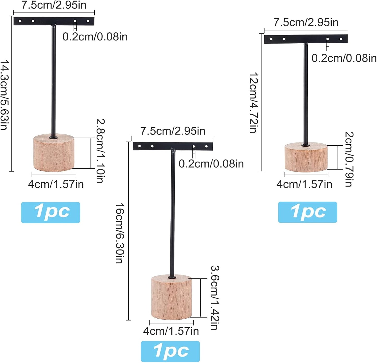 3 Pzas Soporte Arete Metal Negro Base Madera 4 Agujeros