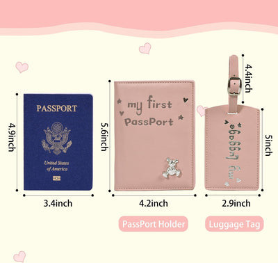 Funda pasaporte bebé con etiqueta equipaje rosa para niños