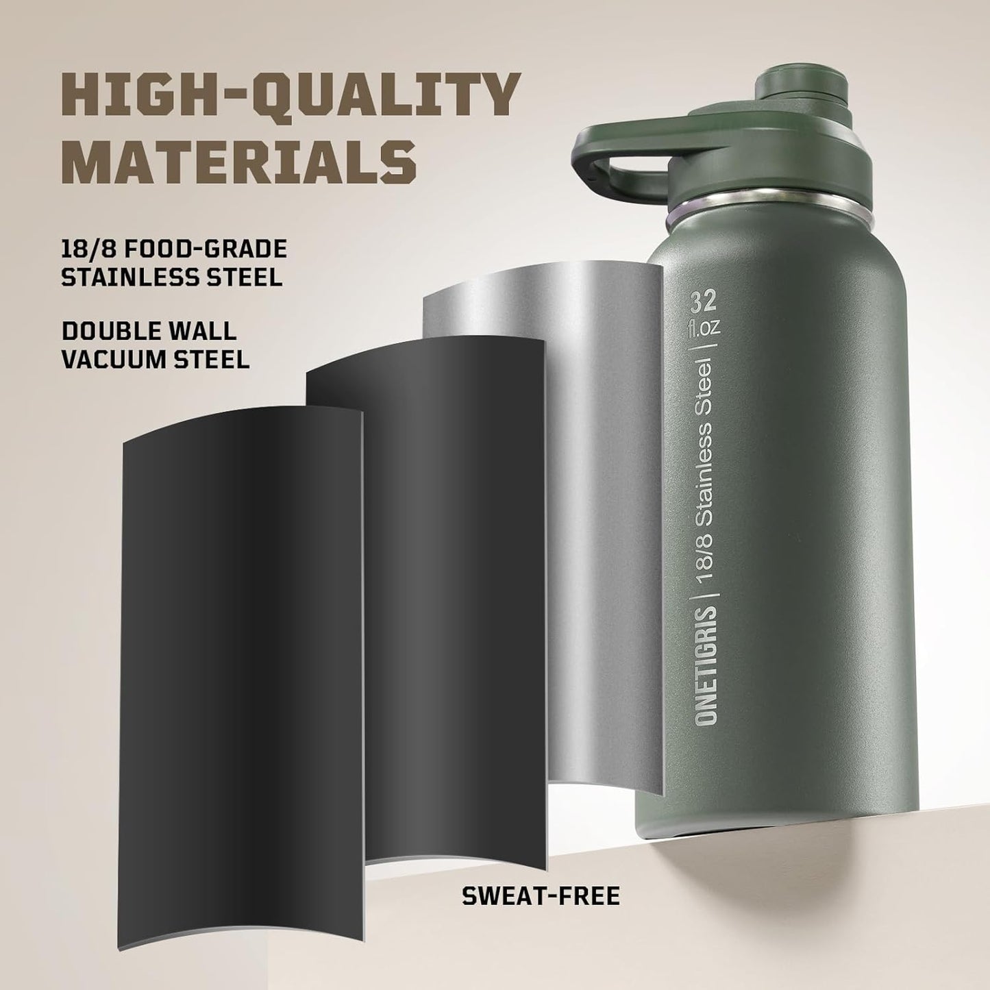 Botella agua aislada 32oz acero inox con pajilla tapas funda