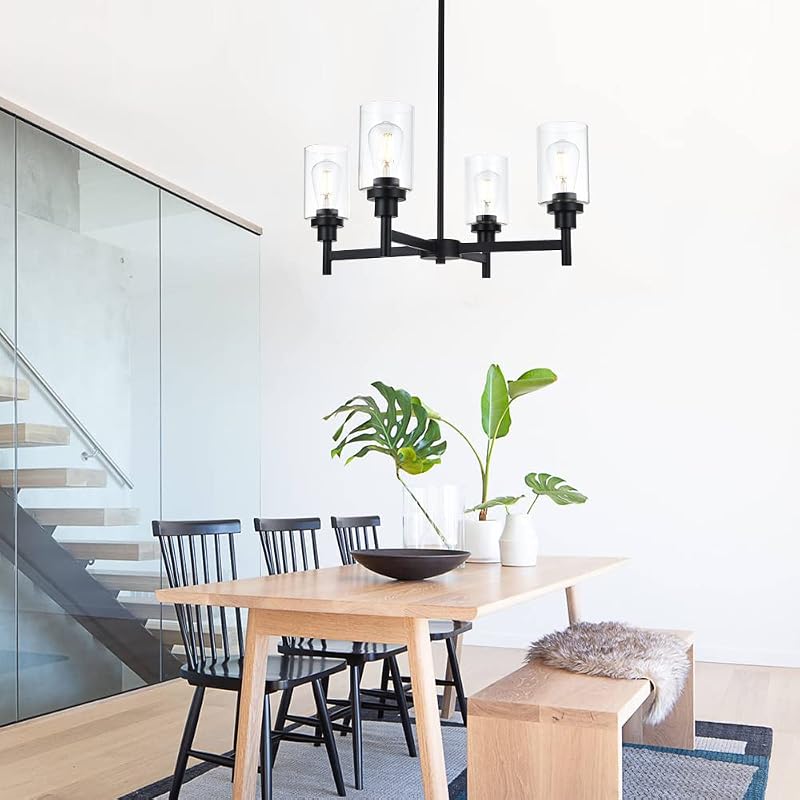 Candelabro cristal 4 luces negro para cocina comedor