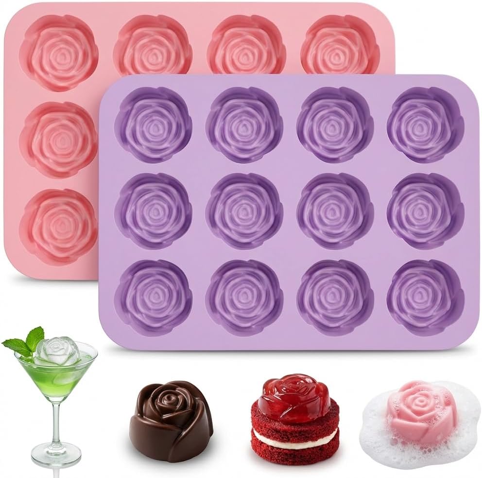 Moldes de silicona rosa para chocolate y cubos de hielo de fresa