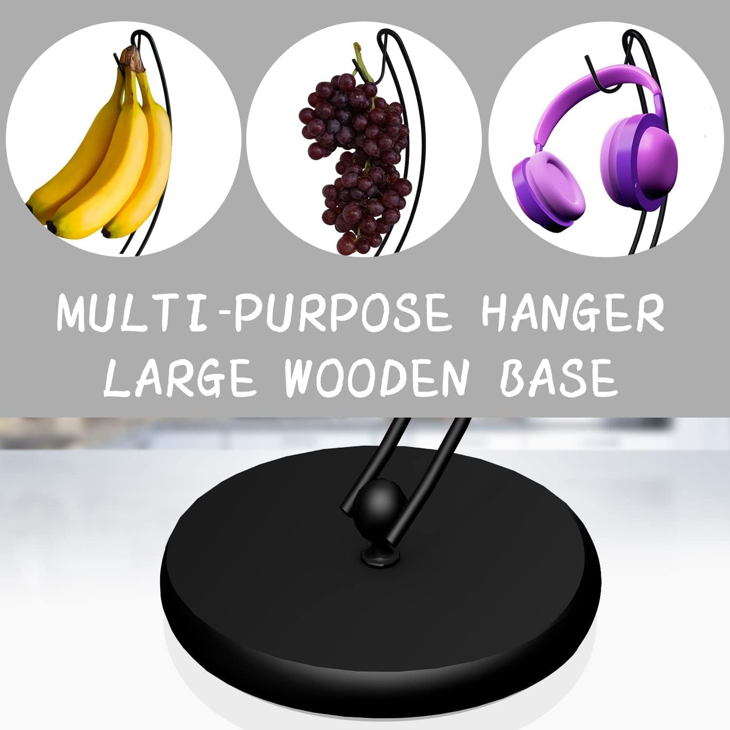 Soporte plátanos colgador base madera acero inox cocina negro