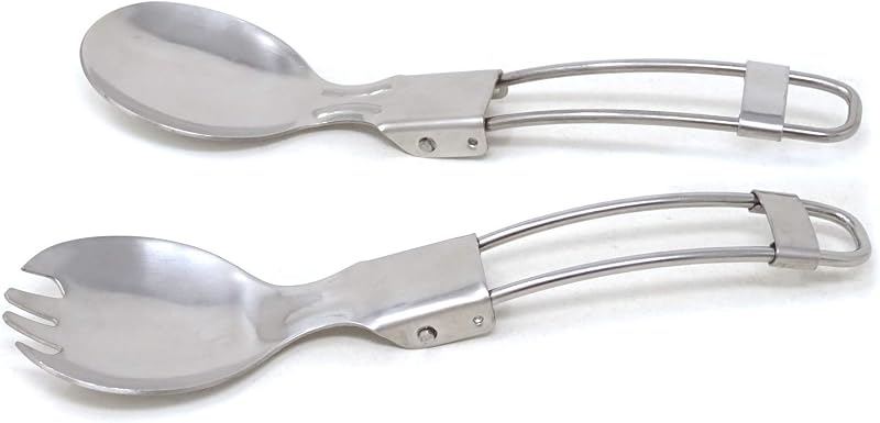 Cuchara y tenedor plegables acero inox camping