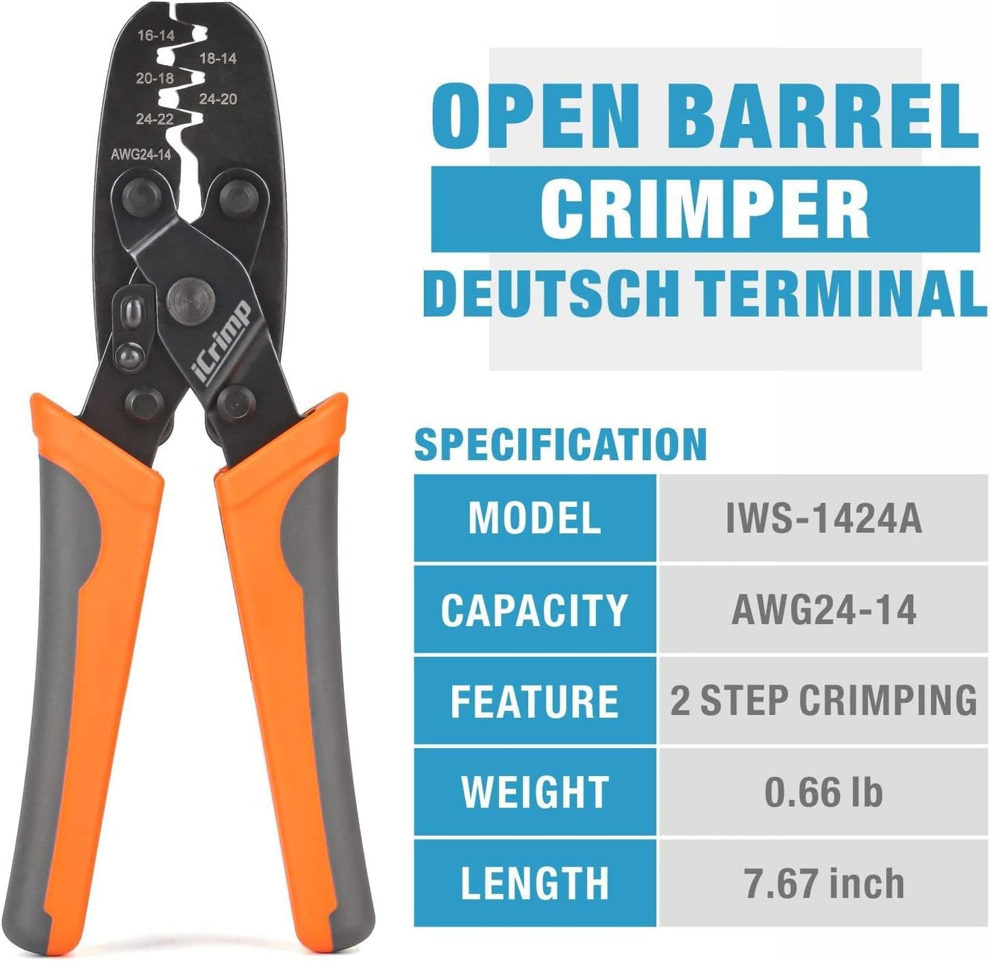 Herramienta crimpado terminal barril abierto Molex 24-14 AWG
