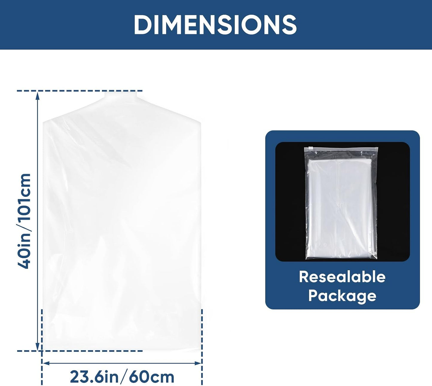 50 Bolsas Plástico Transparente 23.6x40" para Almacenamiento
