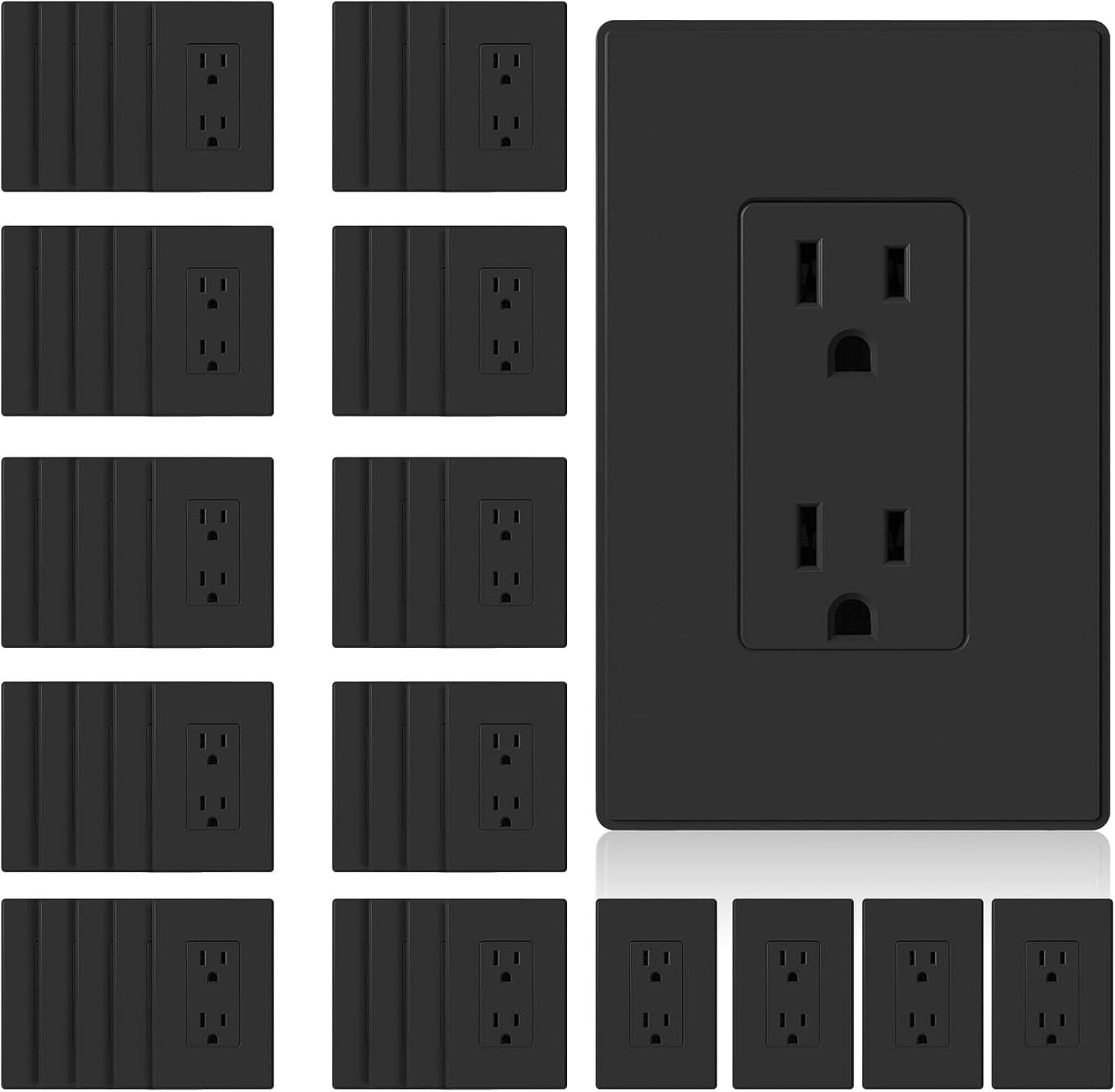 Enchufe pared negro mate 15A 125V NEMA 5-15R cert UL set 50