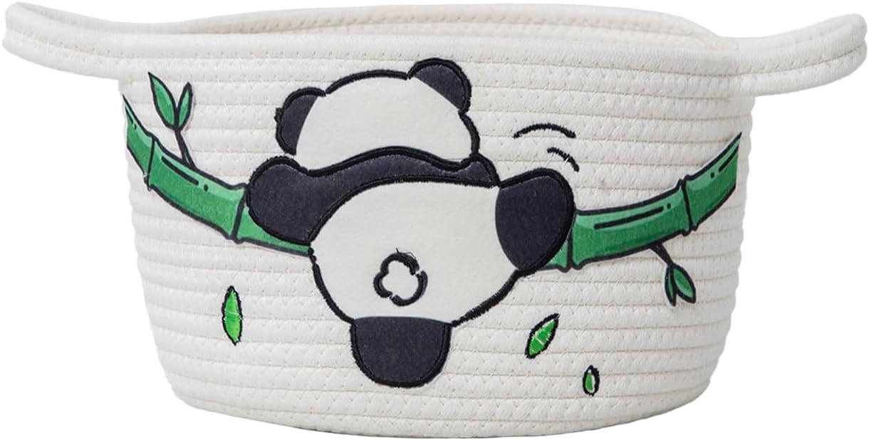 Cesta redonda algodón asas para juguetes 10.63x7.08" blanco