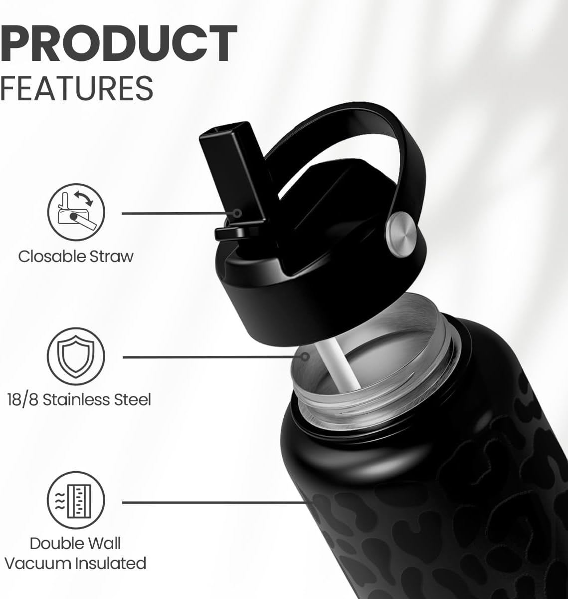 Botella agua acero inox 32oz doble pared estampado leopardo