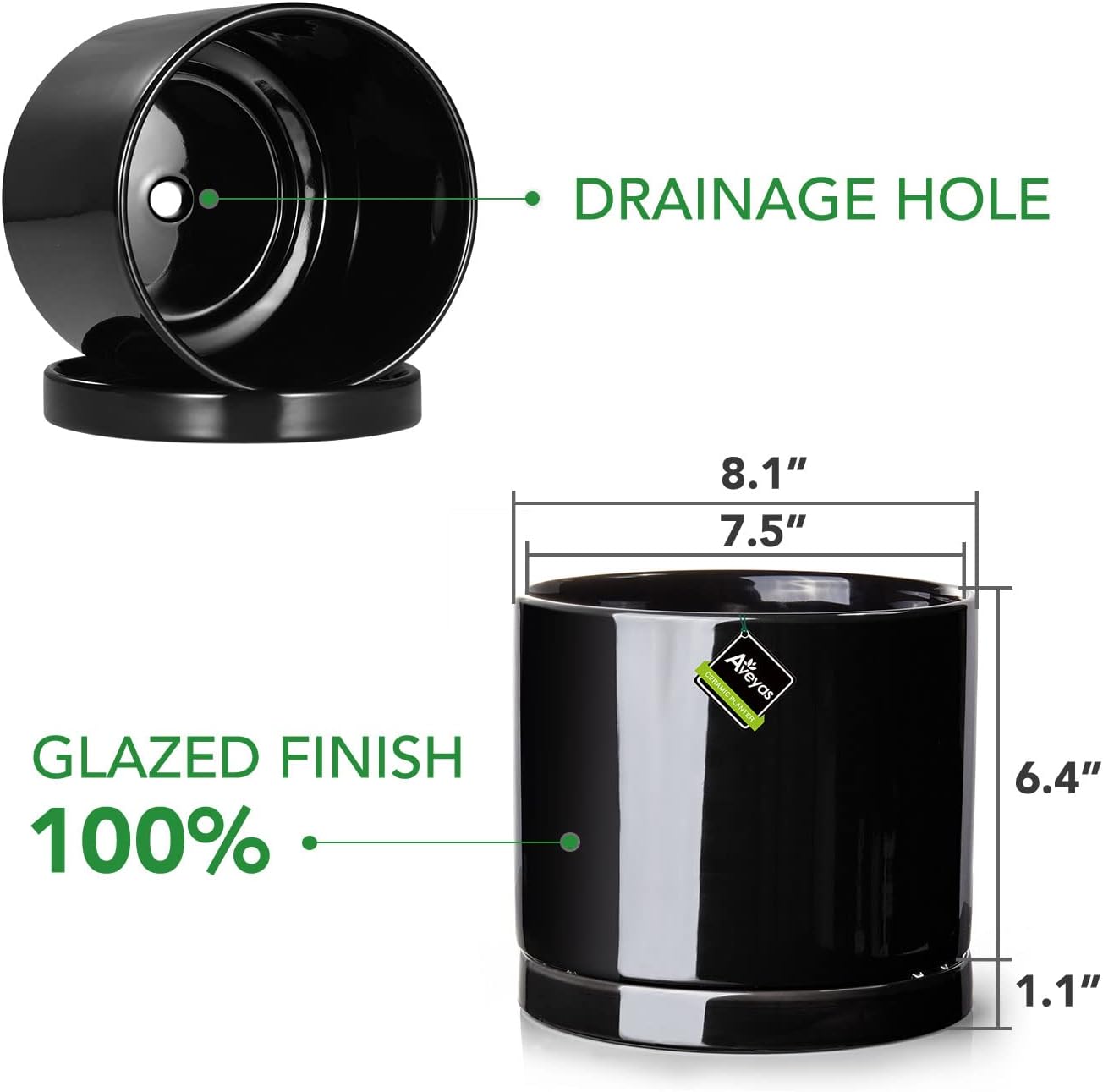 Maceta cerámica 8" con platillo para interiores y exteriores
