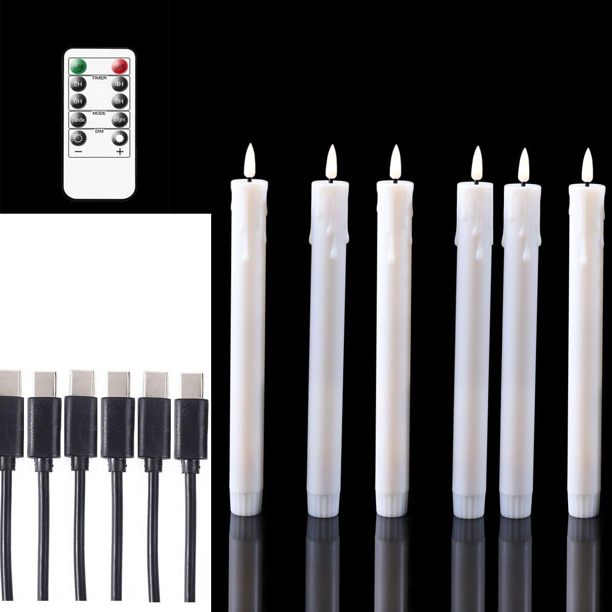 6 Velas Led Recargables Blancas 10pulg Con Control Remoto
