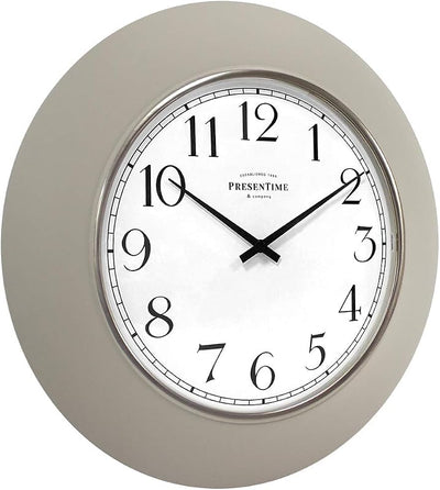 Reloj pared 12pulg lente convexa anillo plateado gris cálido