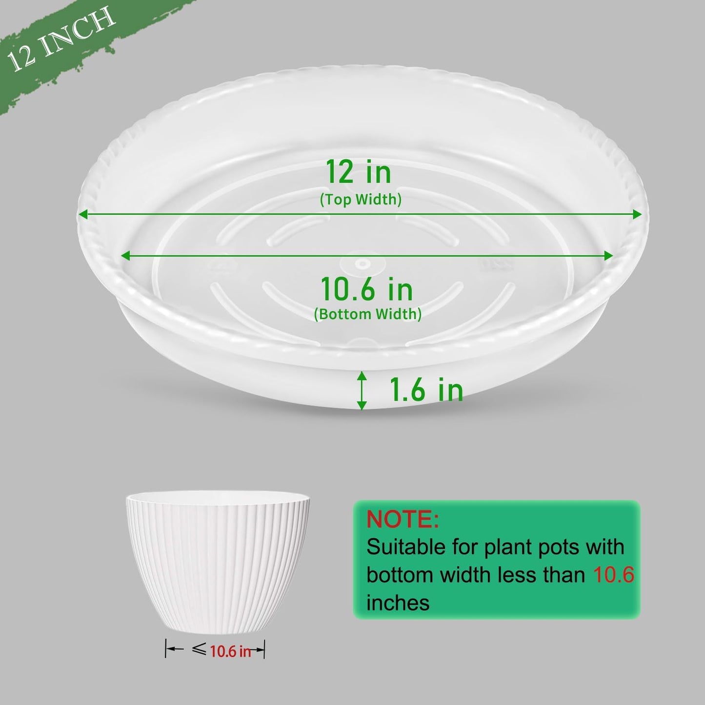 6 Platillos Plástico Resistente para Macetas 6-15"