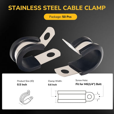50 Pzas Caja Clamps P 1/2pulg Acero Inox 304