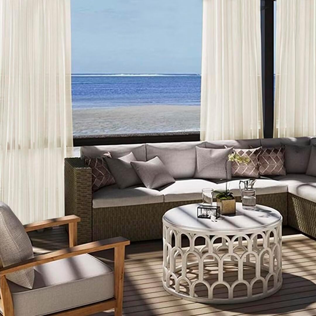 Cortinas traslúcidas impermeables 4 paneles varilla marfil