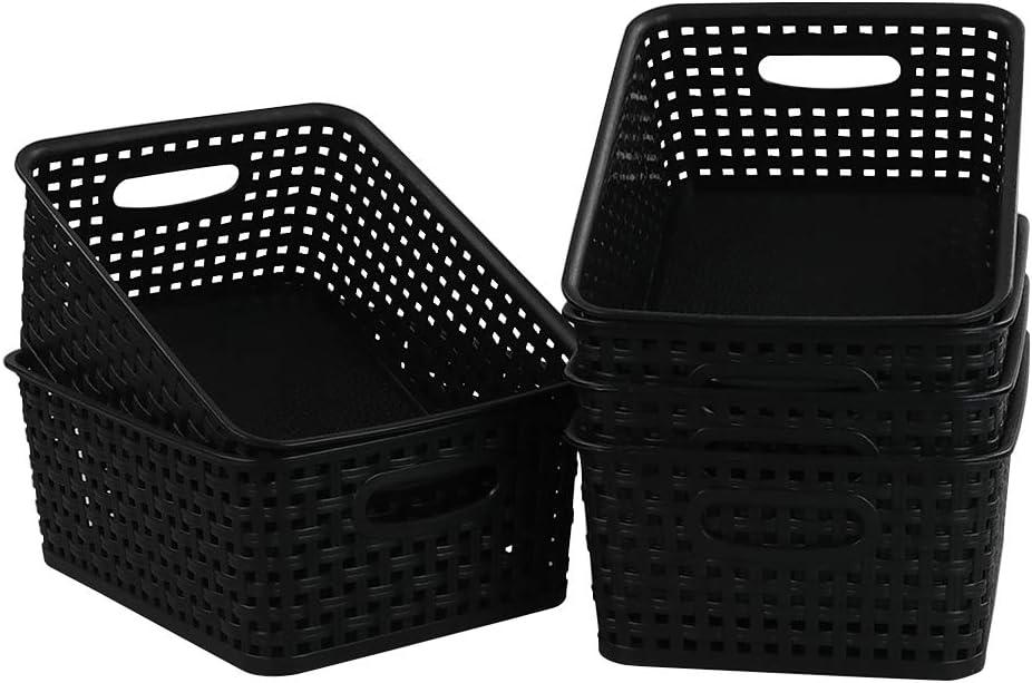 Set 6 cestas plástico tejido para despensa negro