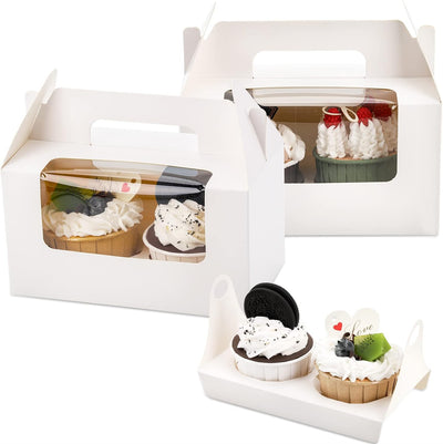 60 Cajas Cupcakes con Asa Ventana Contenedores Portátiles