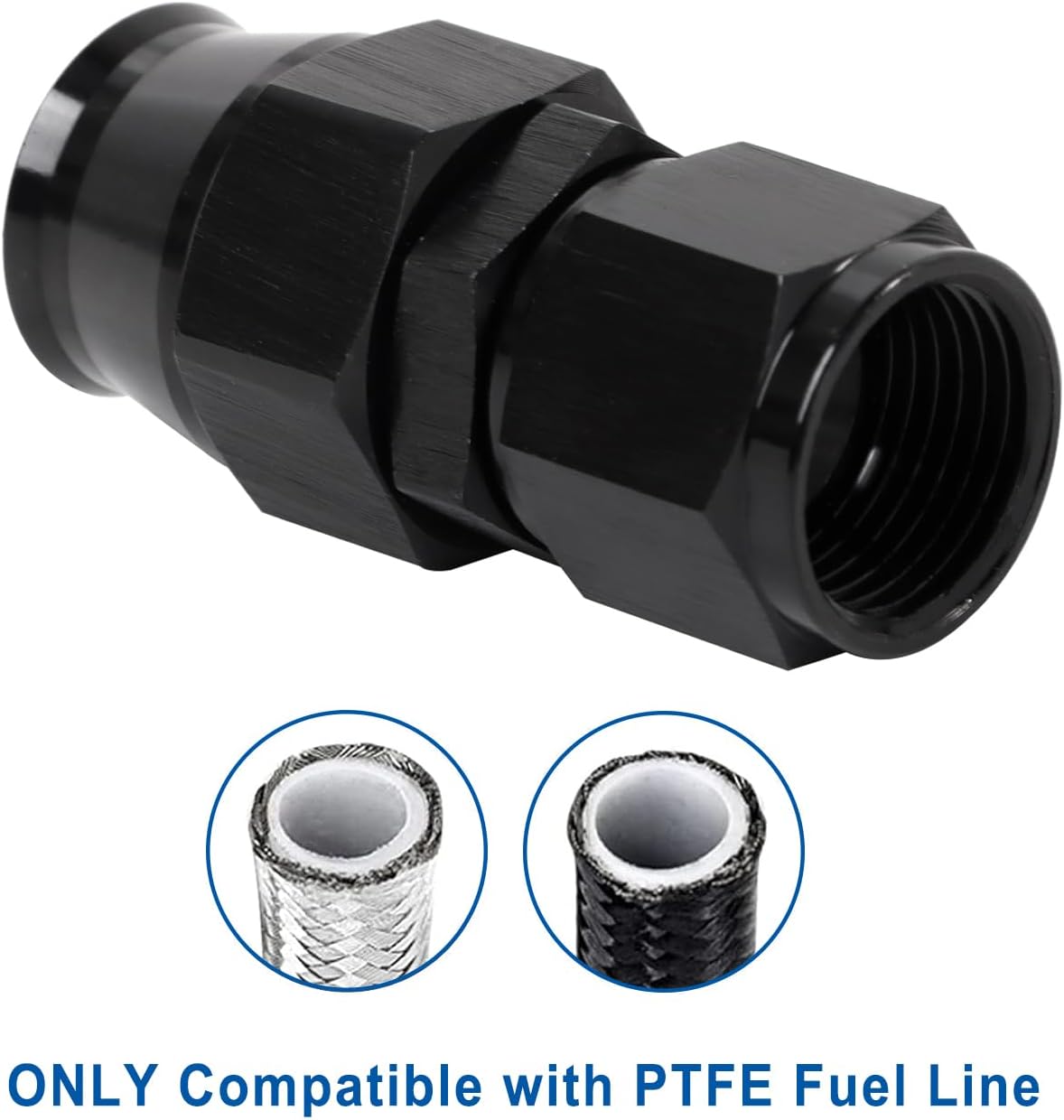 Extremo manguera PTFE 0 grados recto negro 2 unids