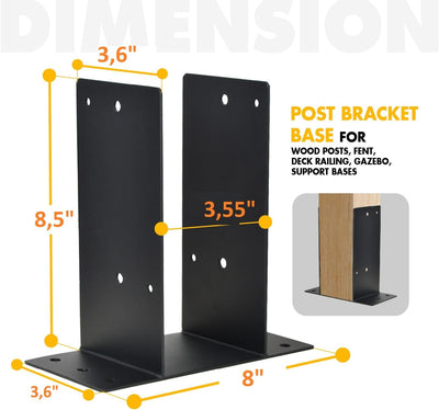 Base poste acero 4x4pulg soporte hormigón cubierta valla negro