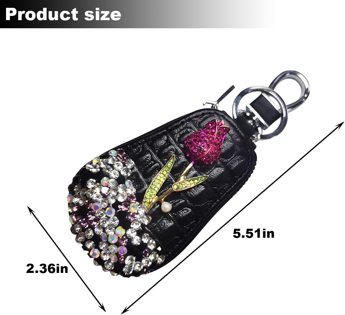 Funda llave automóvil piel auténtica con cremallera negro