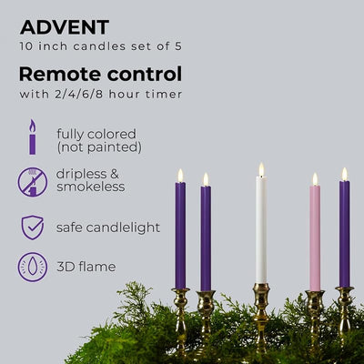 Velas Adviento LED parpadeantes 10pulg set 5 con control remoto